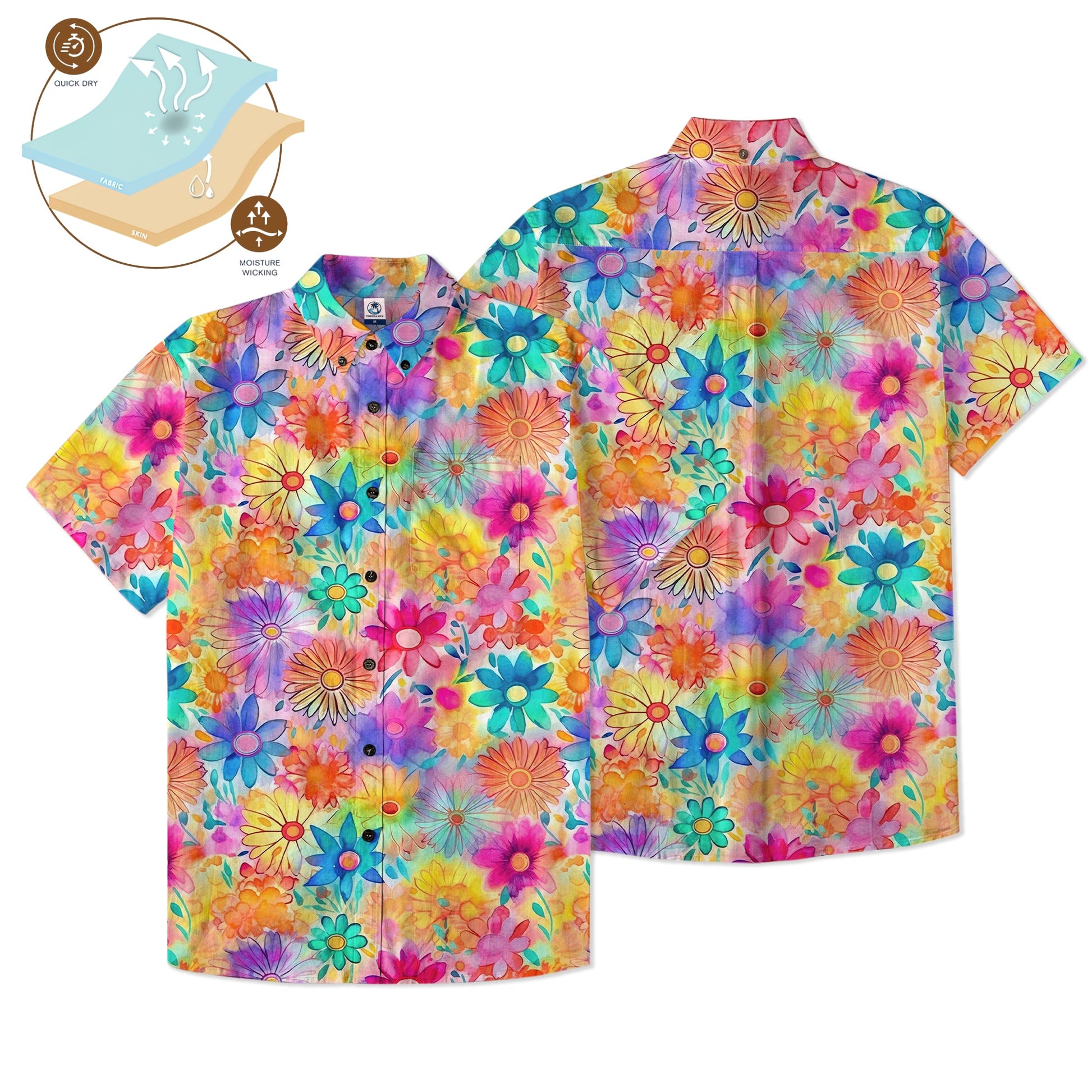 Hippie Flowers Seamless Patterns Hawaii Shirt, Groovy Floral Pattern Hawaiian Shirt