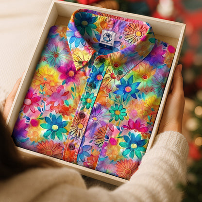 Hippie Flowers Seamless Patterns Hawaii Shirt, Groovy Floral Pattern Hawaiian Shirt