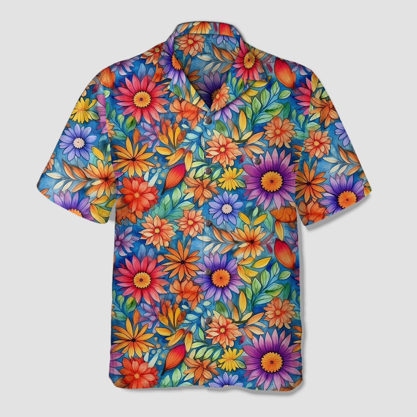 Colorful Hippie Flowers Patterns Hawaii Shirt, Groovy Floral Pattern Hawaiian Shirt for Men Women