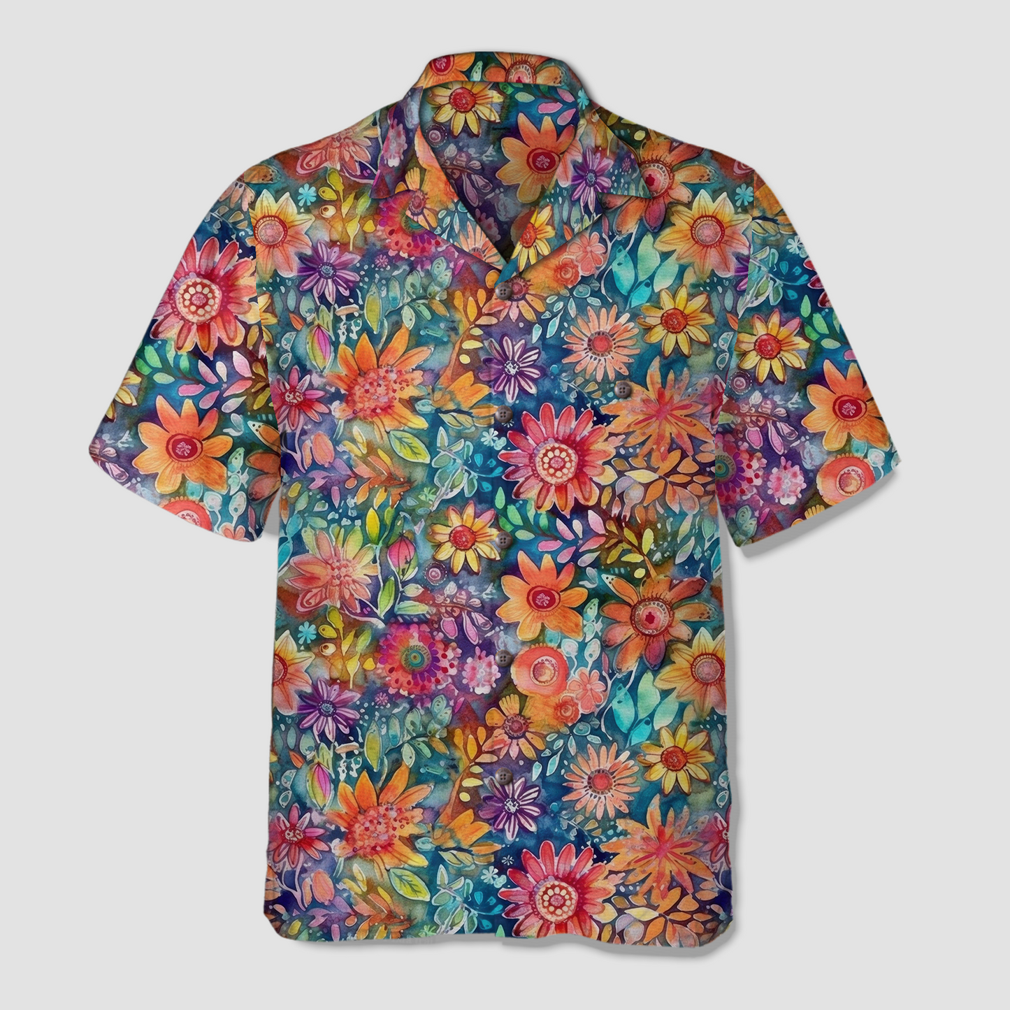 Colorful Hippie Flowers Patterns Hawaii Shirt, Groovy Floral Pattern Hawaiian Shirt for Men Women