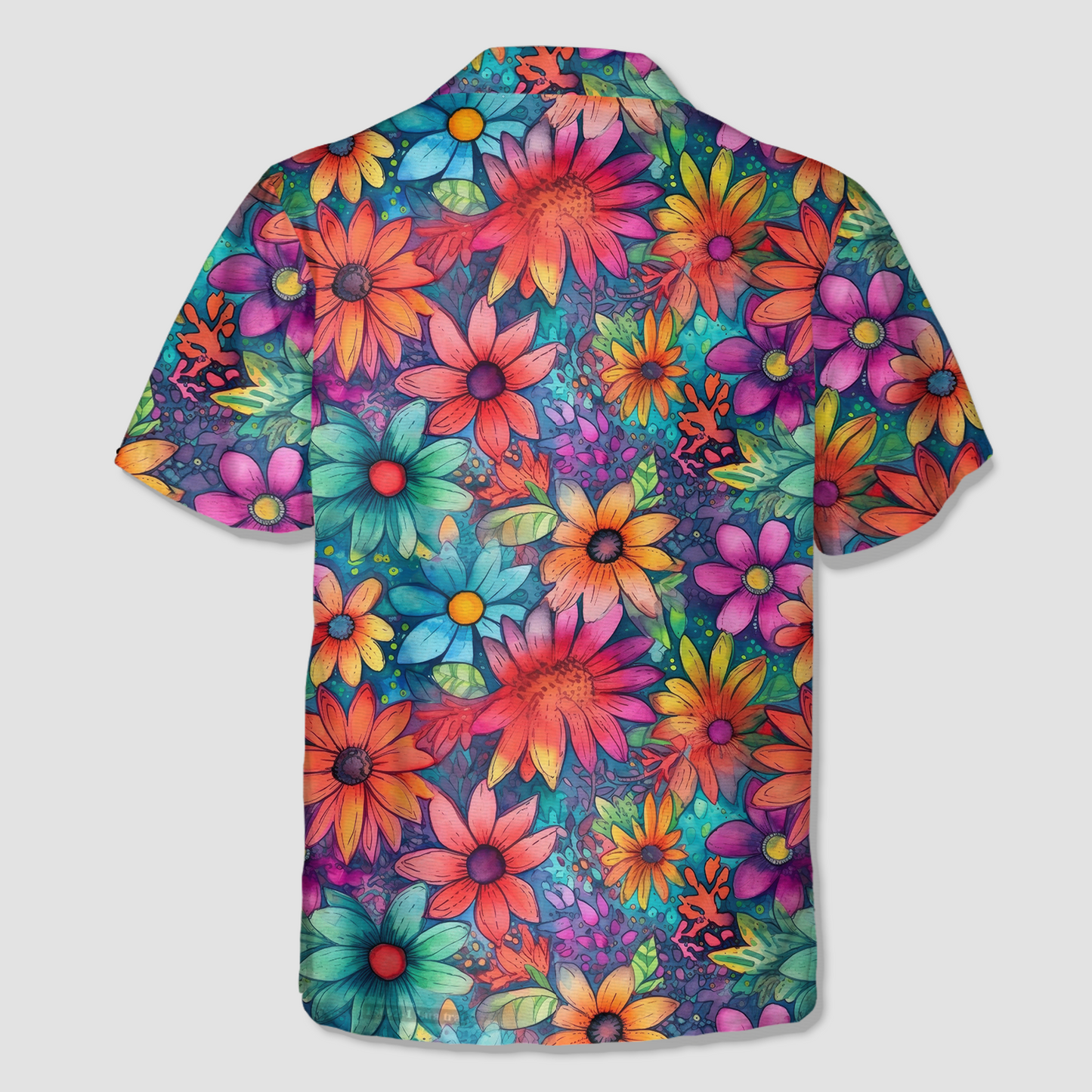 Colorful Hippie Flowers Patterns Hawaii Shirt, Groovy Floral Pattern Hawaiian Shirt for Men Women