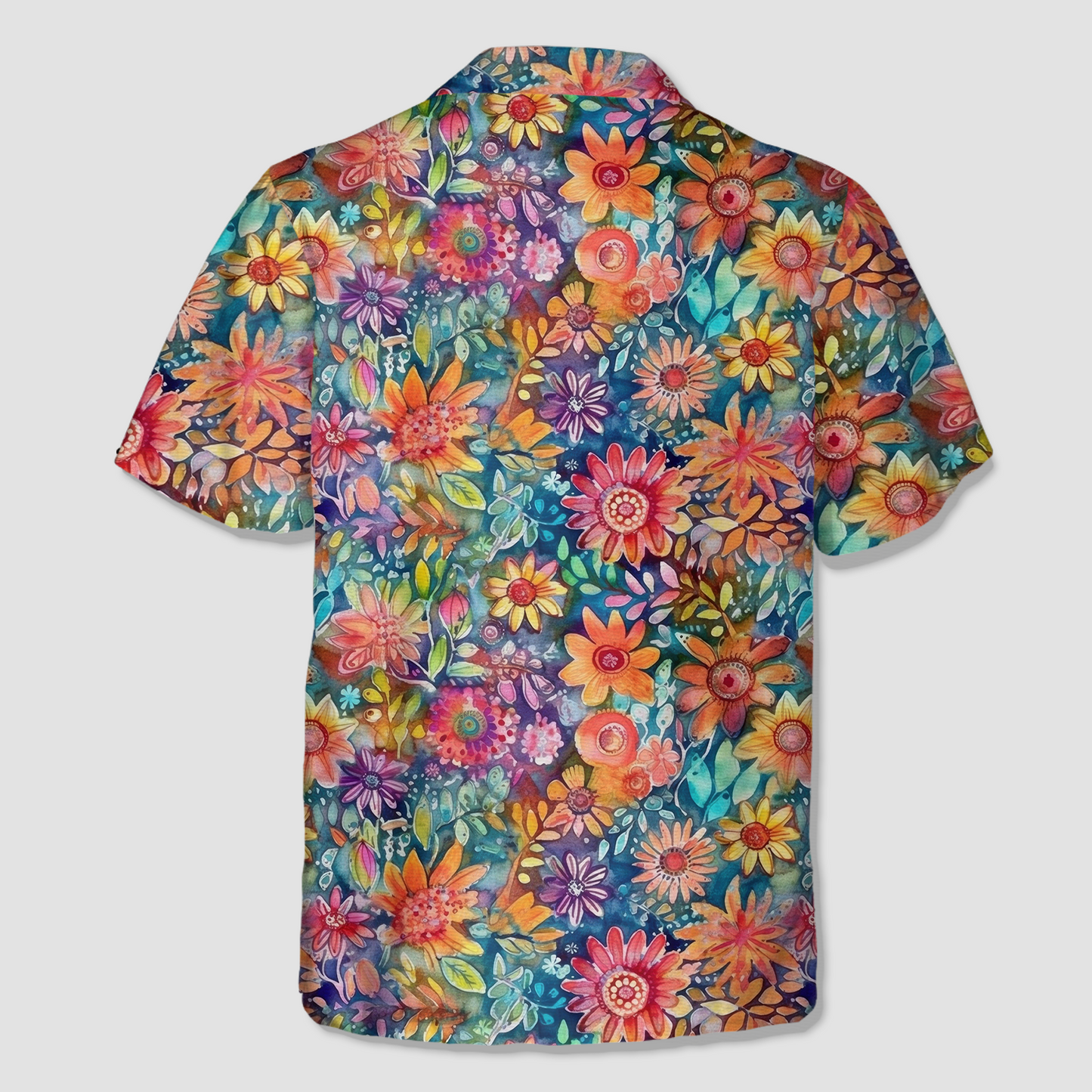 Colorful Hippie Flowers Patterns Hawaii Shirt, Groovy Floral Pattern Hawaiian Shirt for Men Women