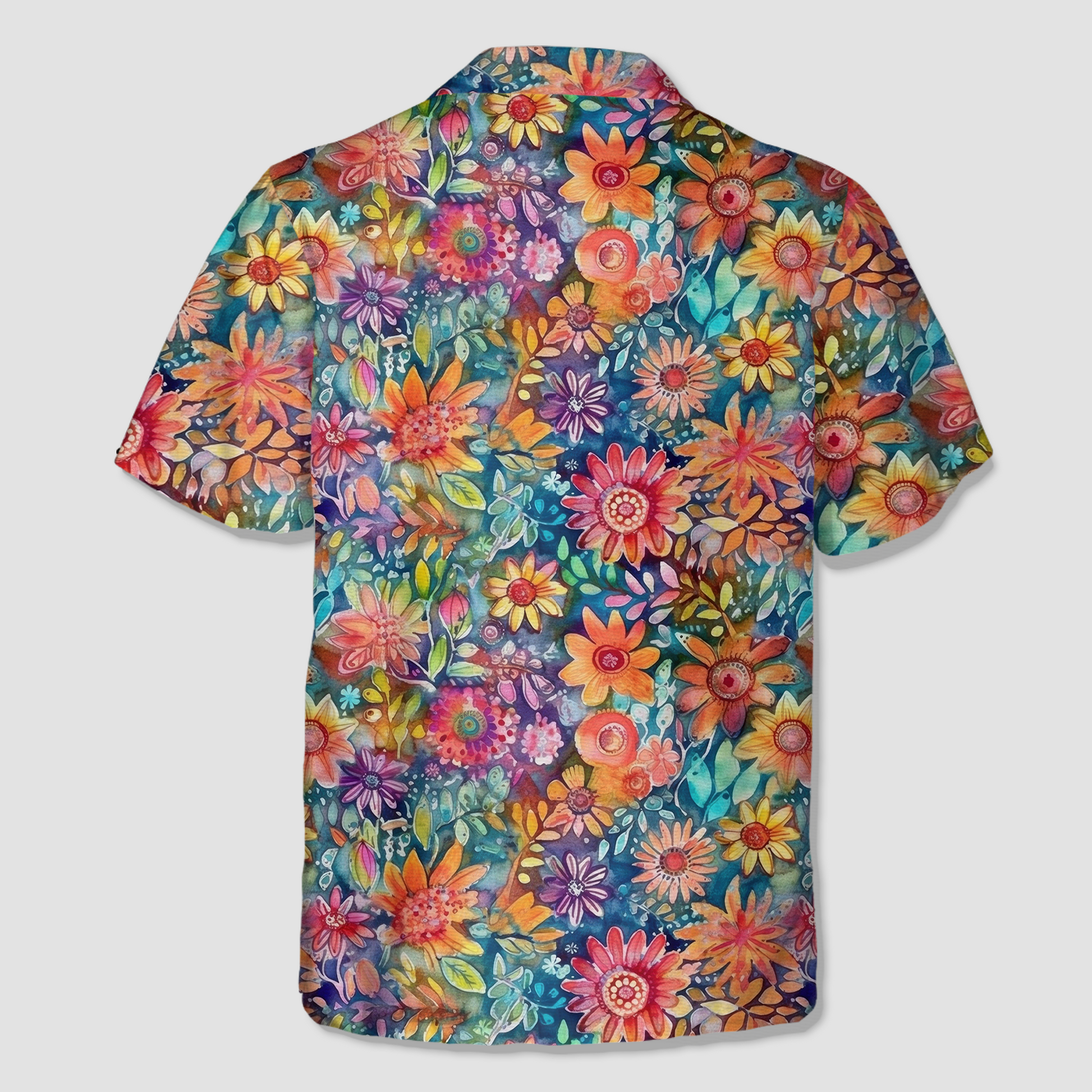 Colorful Hippie Flowers Patterns Hawaii Shirt, Groovy Floral Pattern Hawaiian Shirt for Men Women
