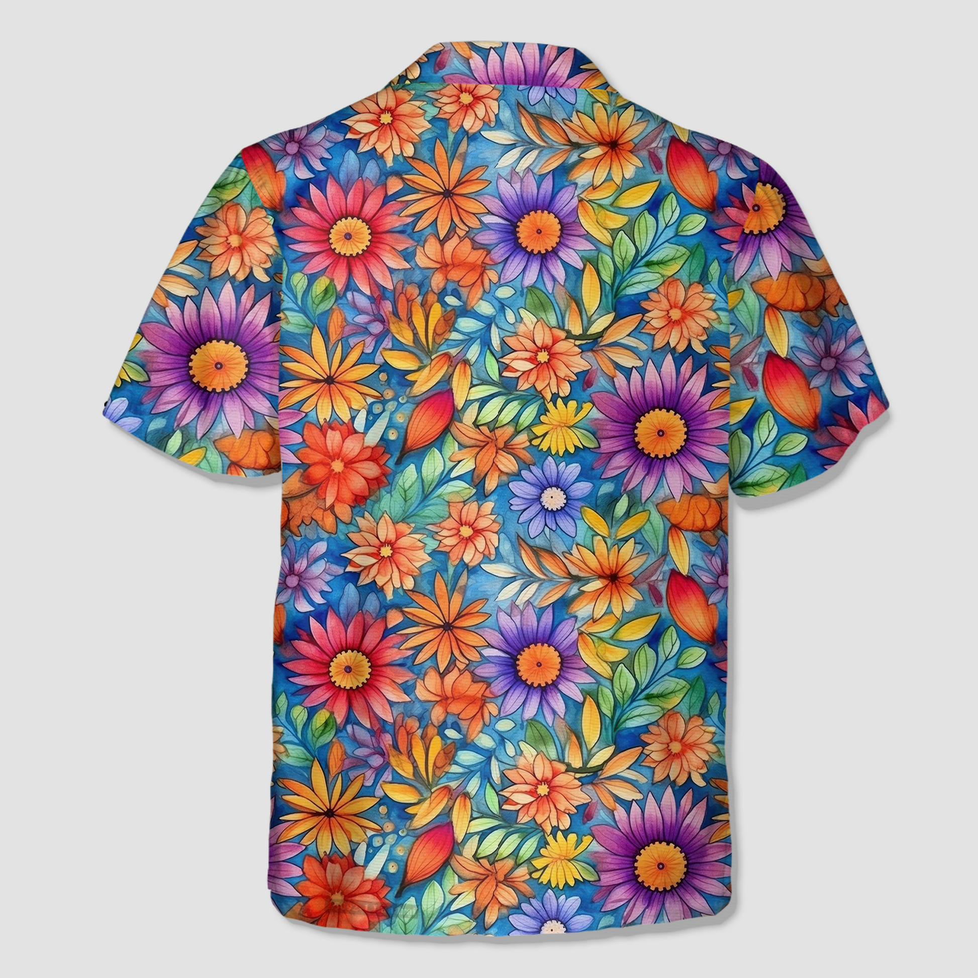 Colorful Hippie Flowers Patterns Hawaii Shirt, Groovy Floral Pattern Hawaiian Shirt for Men Women
