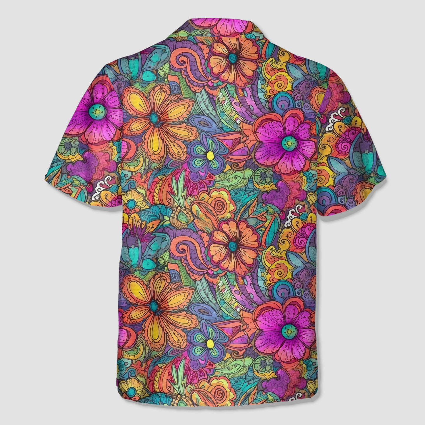 Colorful Hippie Flowers Patterns Hawaii Shirt, Groovy Floral Pattern Hawaiian Shirt for Men Women