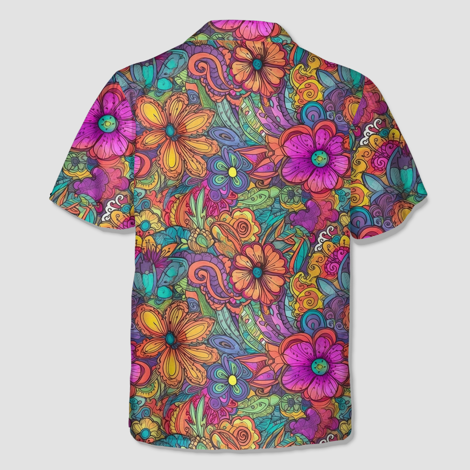 Colorful Hippie Flowers Patterns Hawaii Shirt, Groovy Floral Pattern Hawaiian Shirt for Men Women