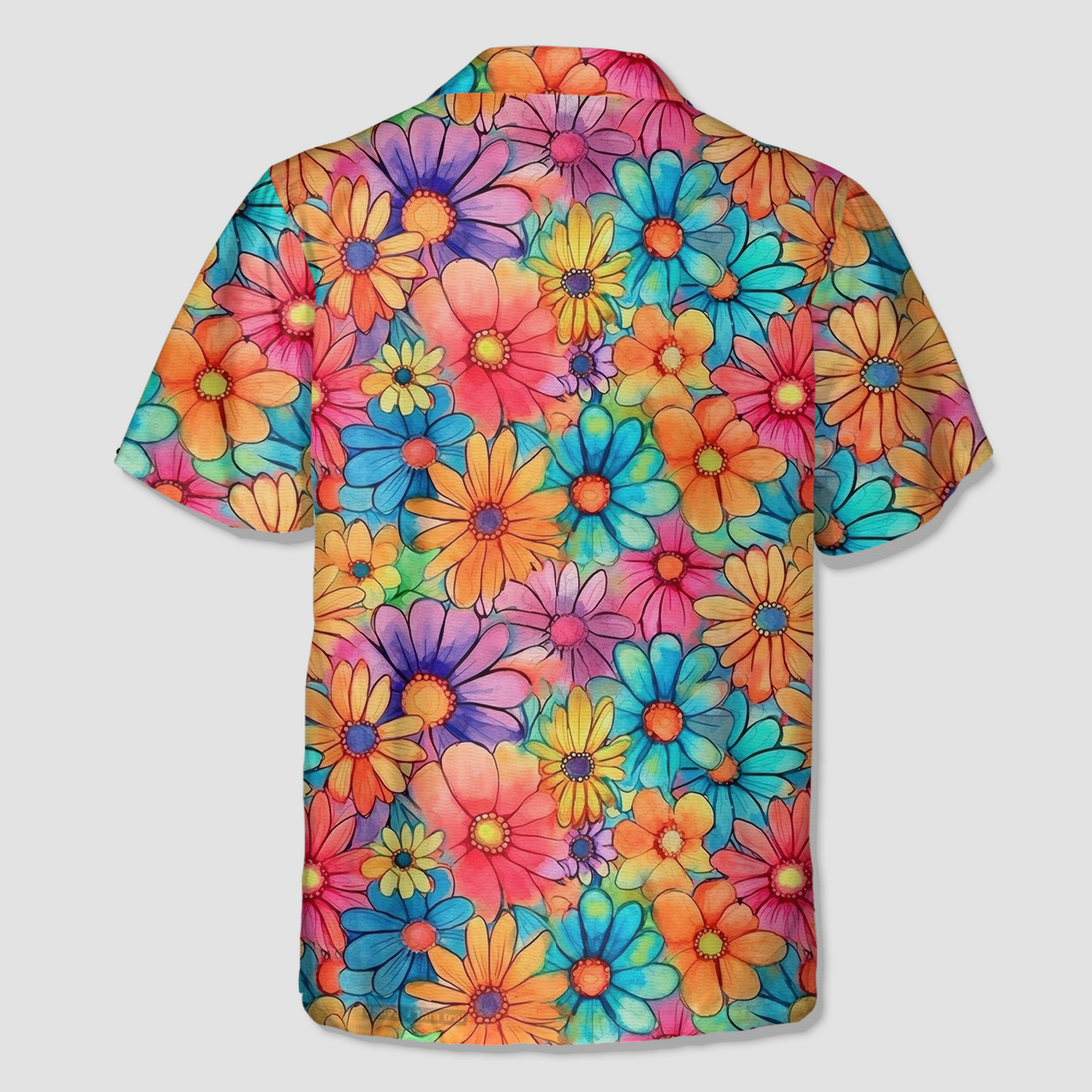 Colorful Hippie Flowers Patterns Hawaii Shirt, Groovy Floral Pattern Hawaiian Shirt for Men Women