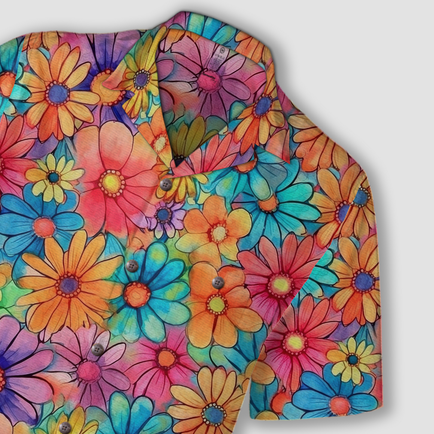 Colorful Hippie Flowers Patterns Hawaii Shirt, Groovy Floral Pattern Hawaiian Shirt for Men Women
