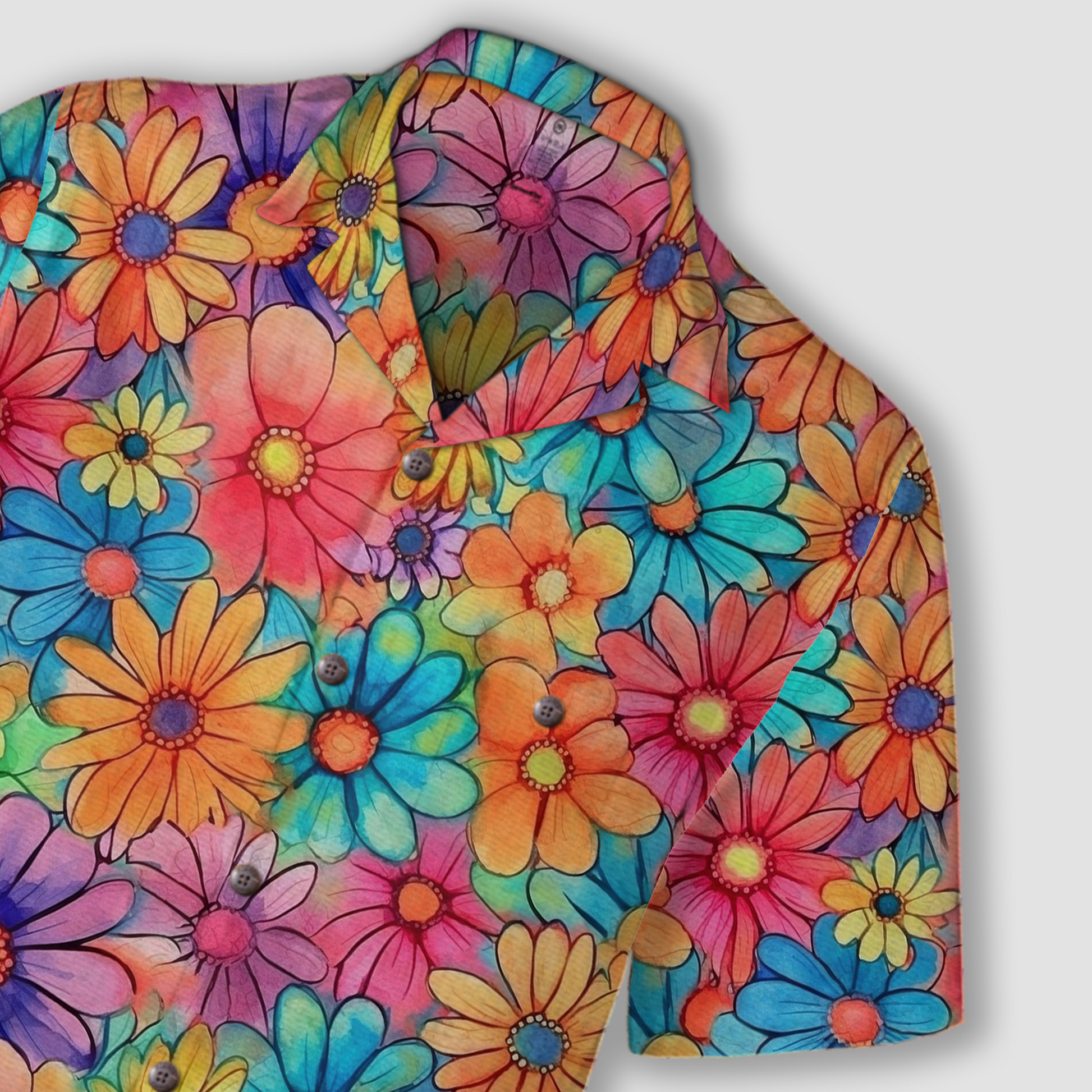 Colorful Hippie Flowers Patterns Hawaii Shirt, Groovy Floral Pattern Hawaiian Shirt for Men Women