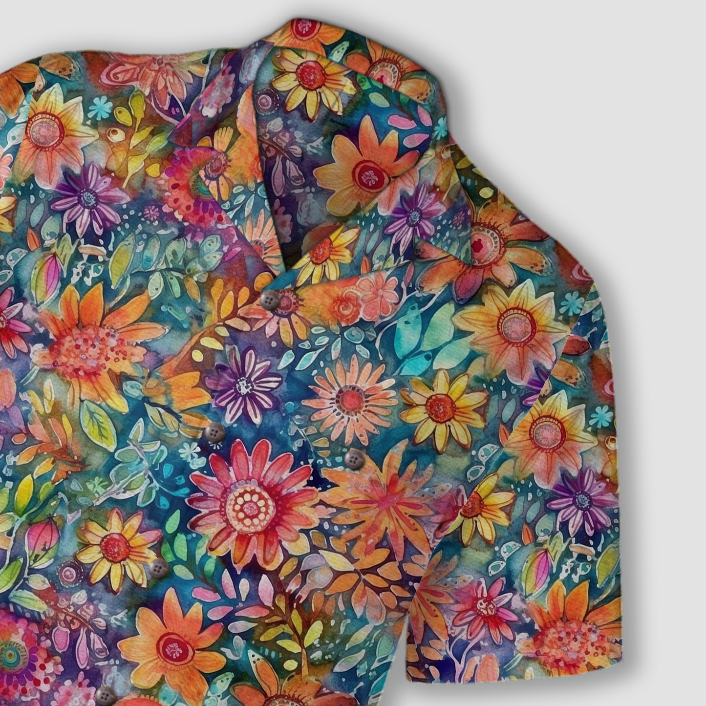 Colorful Hippie Flowers Patterns Hawaii Shirt, Groovy Floral Pattern Hawaiian Shirt for Men Women