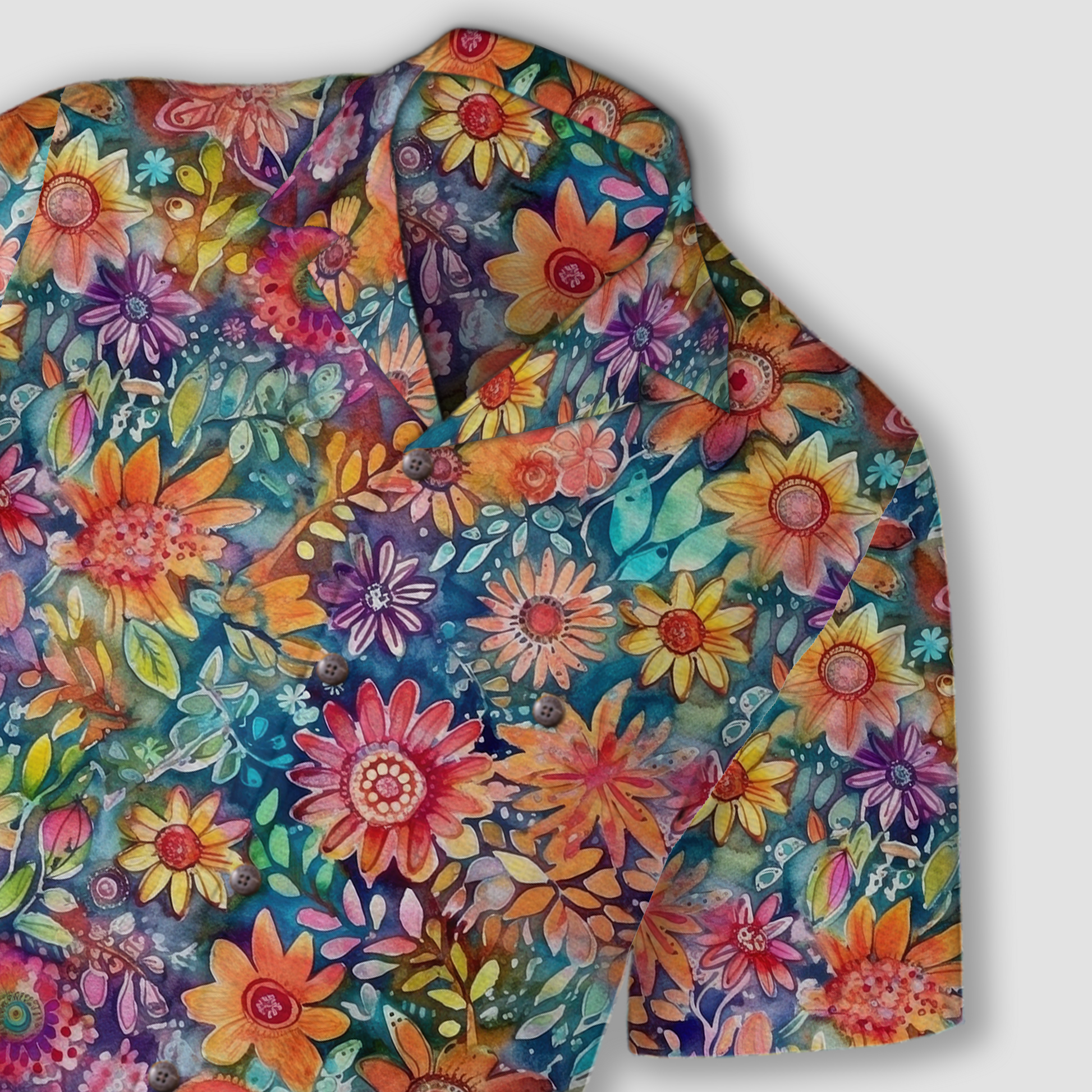 Colorful Hippie Flowers Patterns Hawaii Shirt, Groovy Floral Pattern Hawaiian Shirt for Men Women