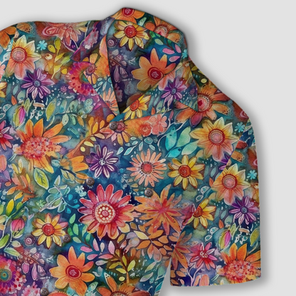 Colorful Hippie Flowers Patterns Hawaii Shirt, Groovy Floral Pattern Hawaiian Shirt for Men Women