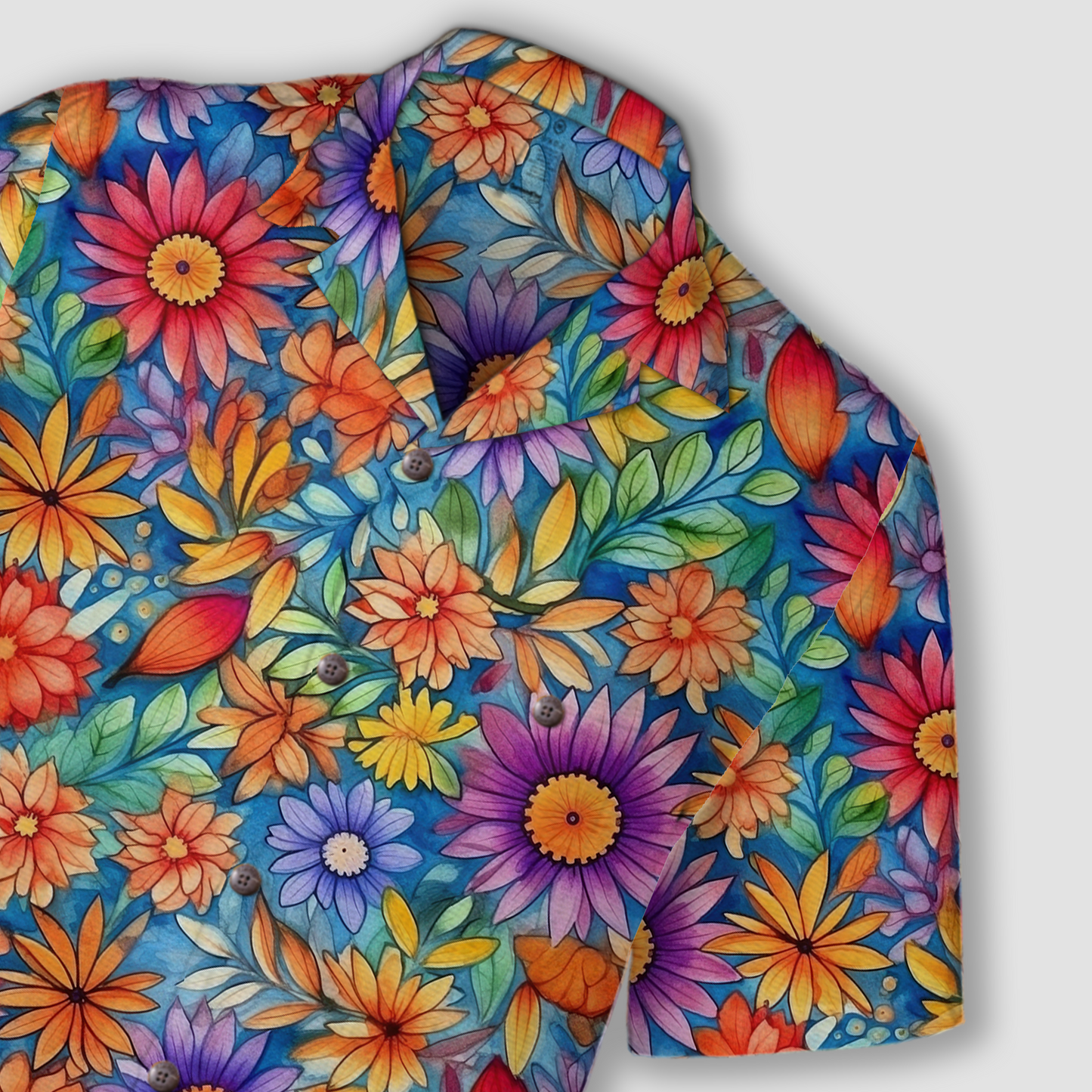 Colorful Hippie Flowers Patterns Hawaii Shirt, Groovy Floral Pattern Hawaiian Shirt for Men Women