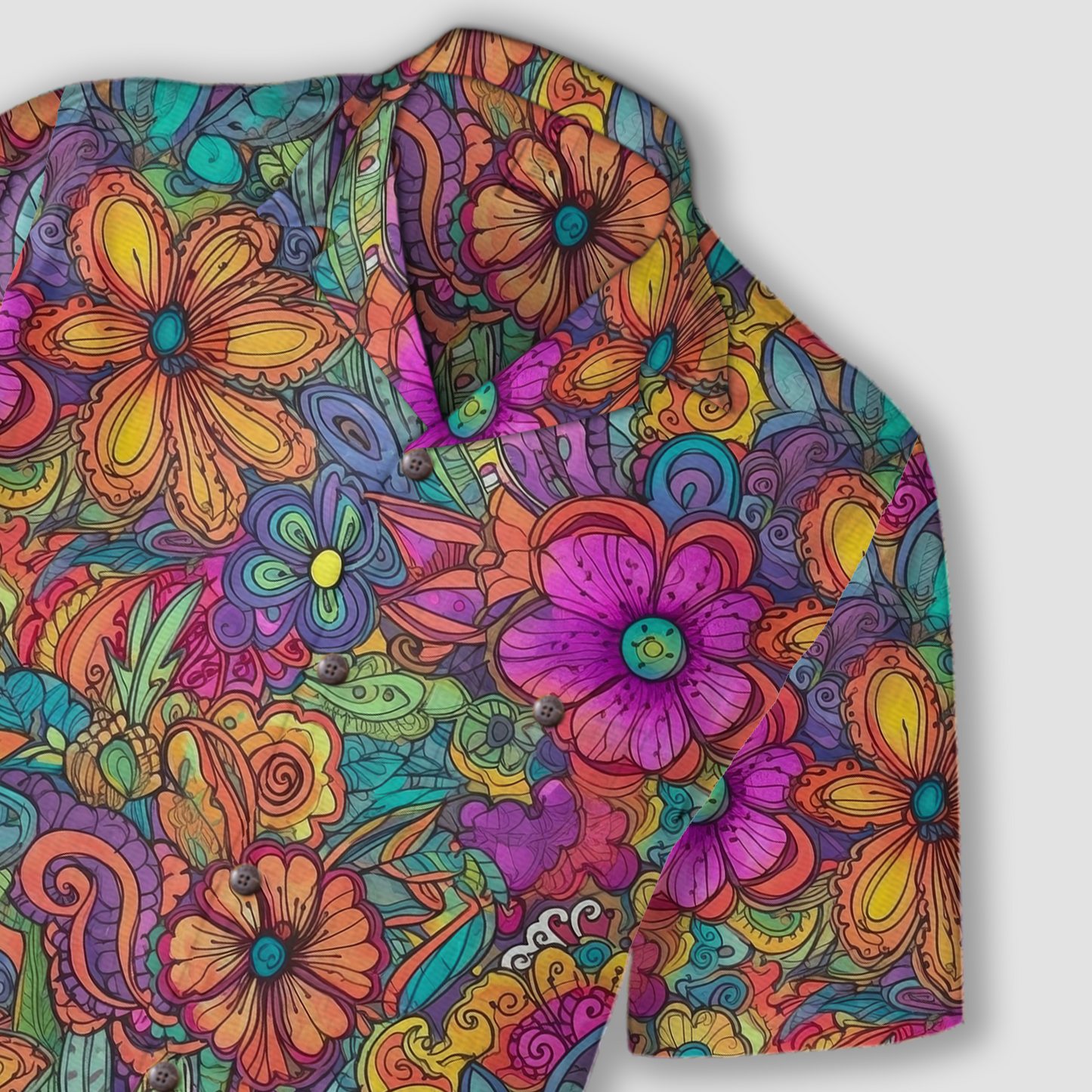 Colorful Hippie Flowers Patterns Hawaii Shirt, Groovy Floral Pattern Hawaiian Shirt for Men Women