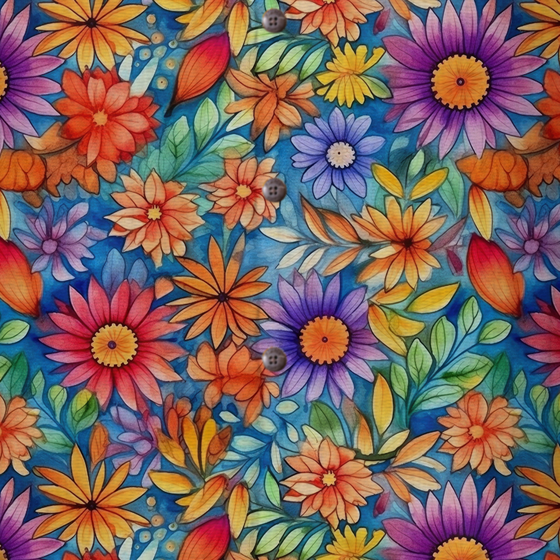 Colorful Hippie Flowers Patterns Hawaii Shirt, Groovy Floral Pattern Hawaiian Shirt for Men Women