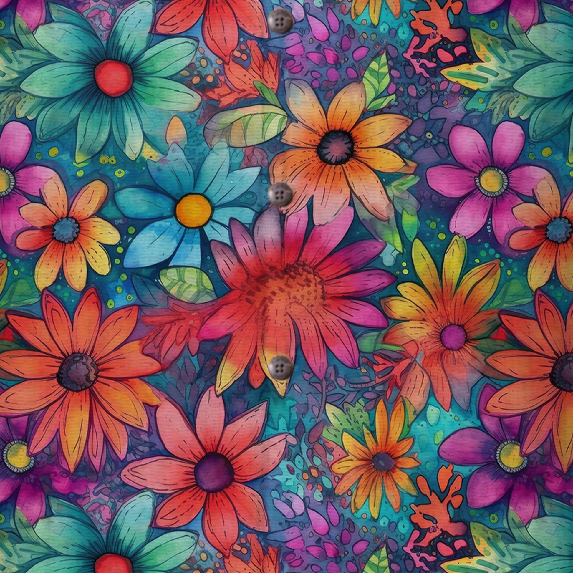 Colorful Hippie Flowers Patterns Hawaii Shirt, Groovy Floral Pattern Hawaiian Shirt for Men Women