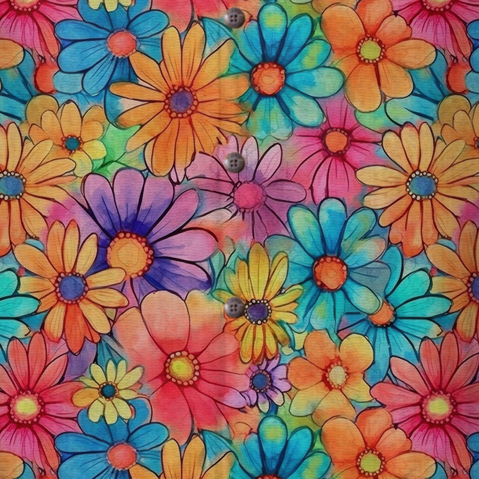 Colorful Hippie Flowers Patterns Hawaii Shirt, Groovy Floral Pattern Hawaiian Shirt for Men Women