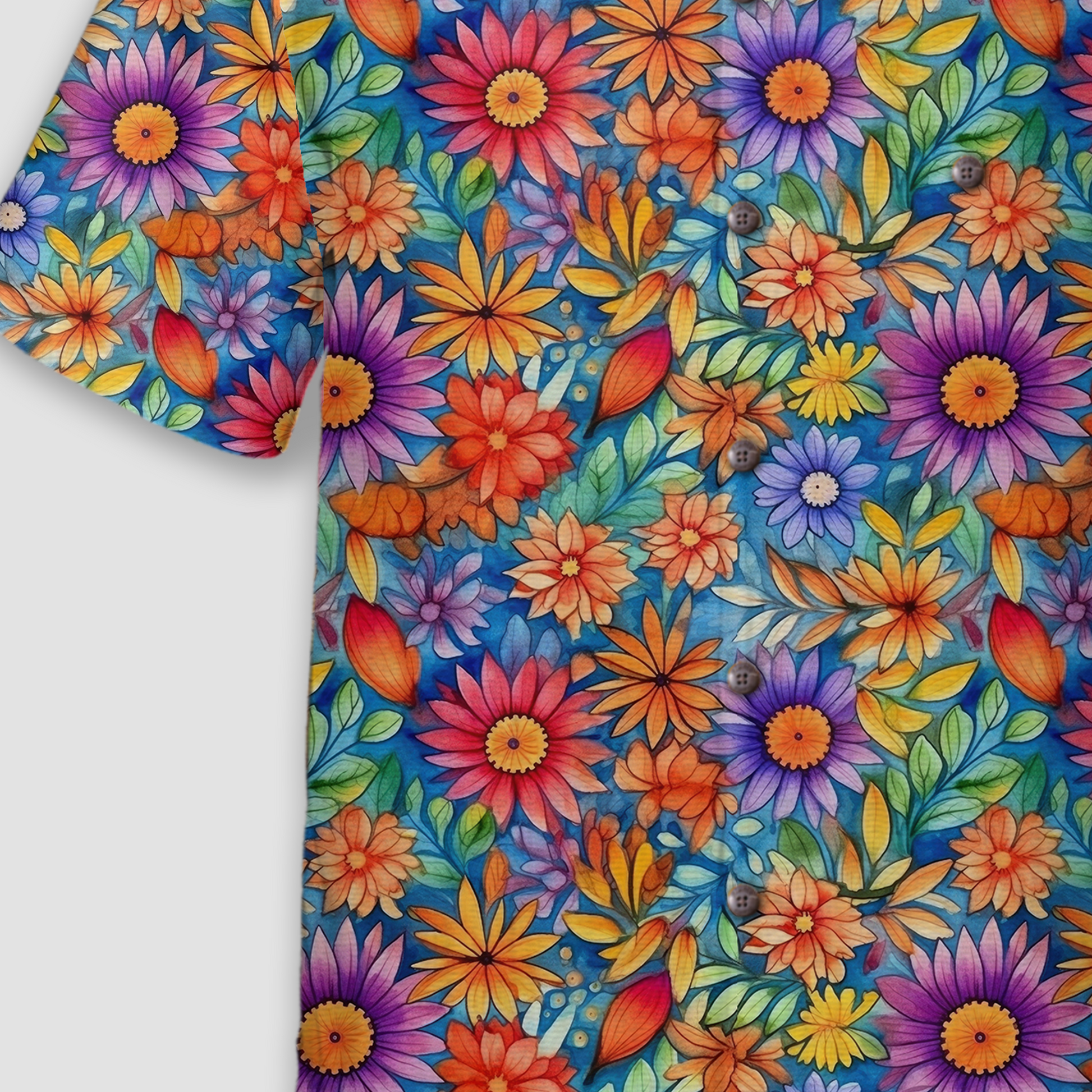 Colorful Hippie Flowers Patterns Hawaii Shirt, Groovy Floral Pattern Hawaiian Shirt for Men Women