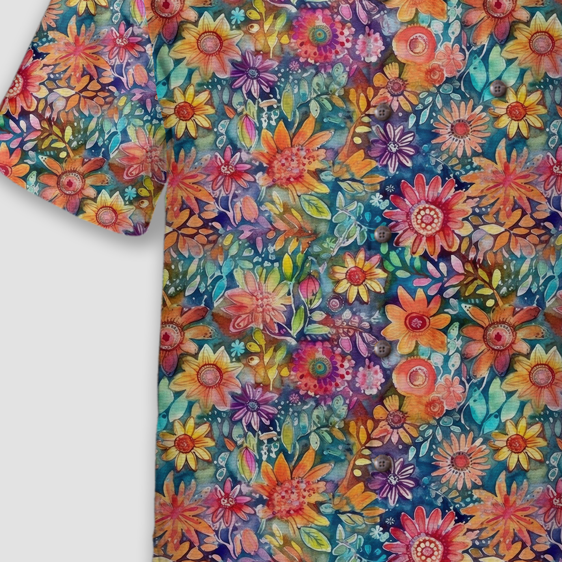 Colorful Hippie Flowers Patterns Hawaii Shirt, Groovy Floral Pattern Hawaiian Shirt for Men Women