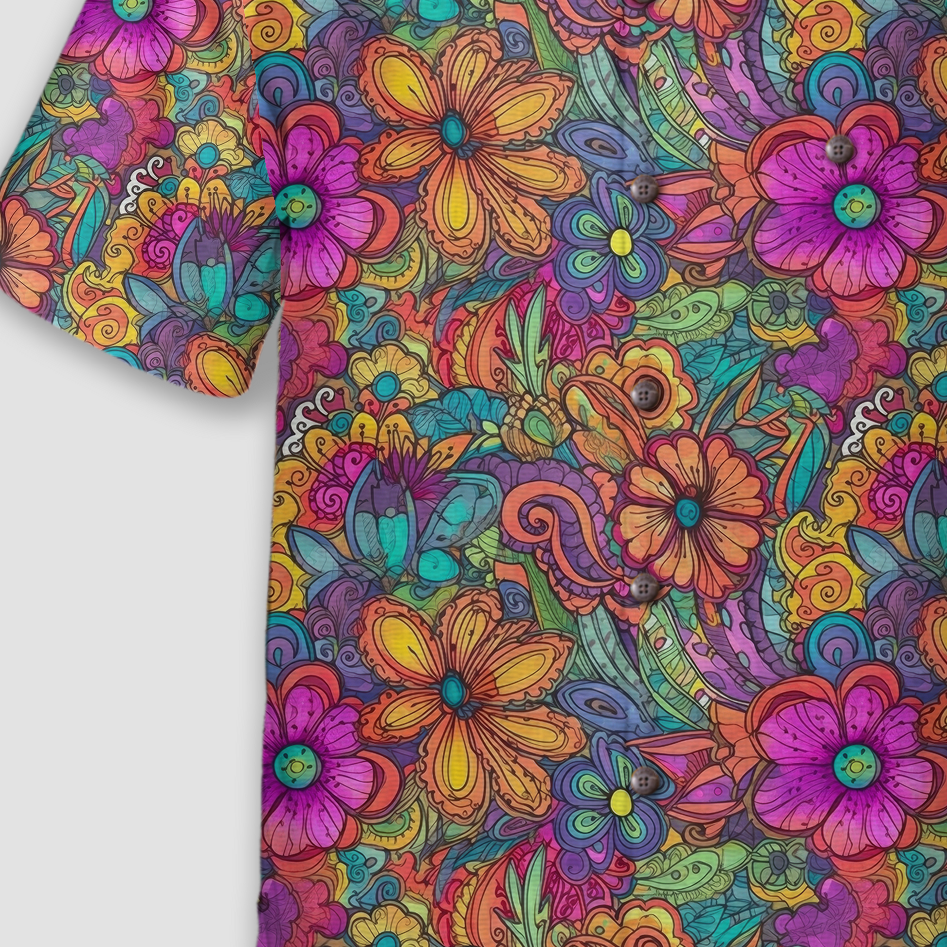 Colorful Hippie Flowers Patterns Hawaii Shirt, Groovy Floral Pattern Hawaiian Shirt for Men Women