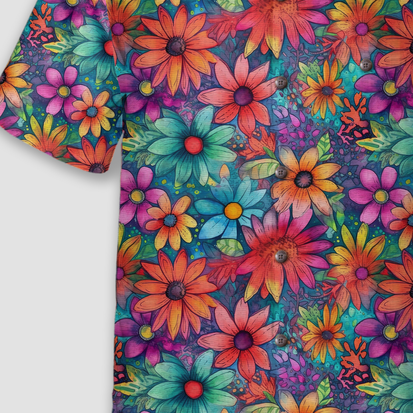 Colorful Hippie Flowers Patterns Hawaii Shirt, Groovy Floral Pattern Hawaiian Shirt for Men Women