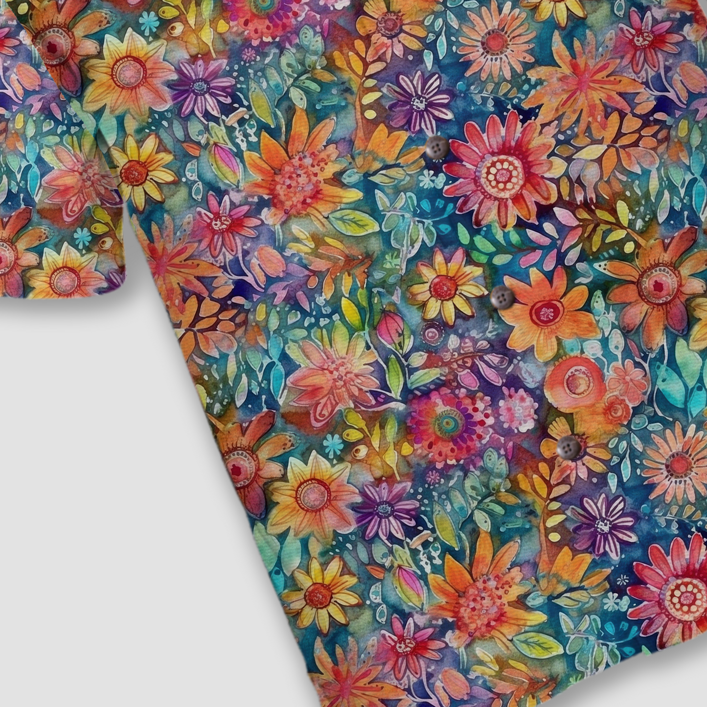 Colorful Hippie Flowers Patterns Hawaii Shirt, Groovy Floral Pattern Hawaiian Shirt for Men Women