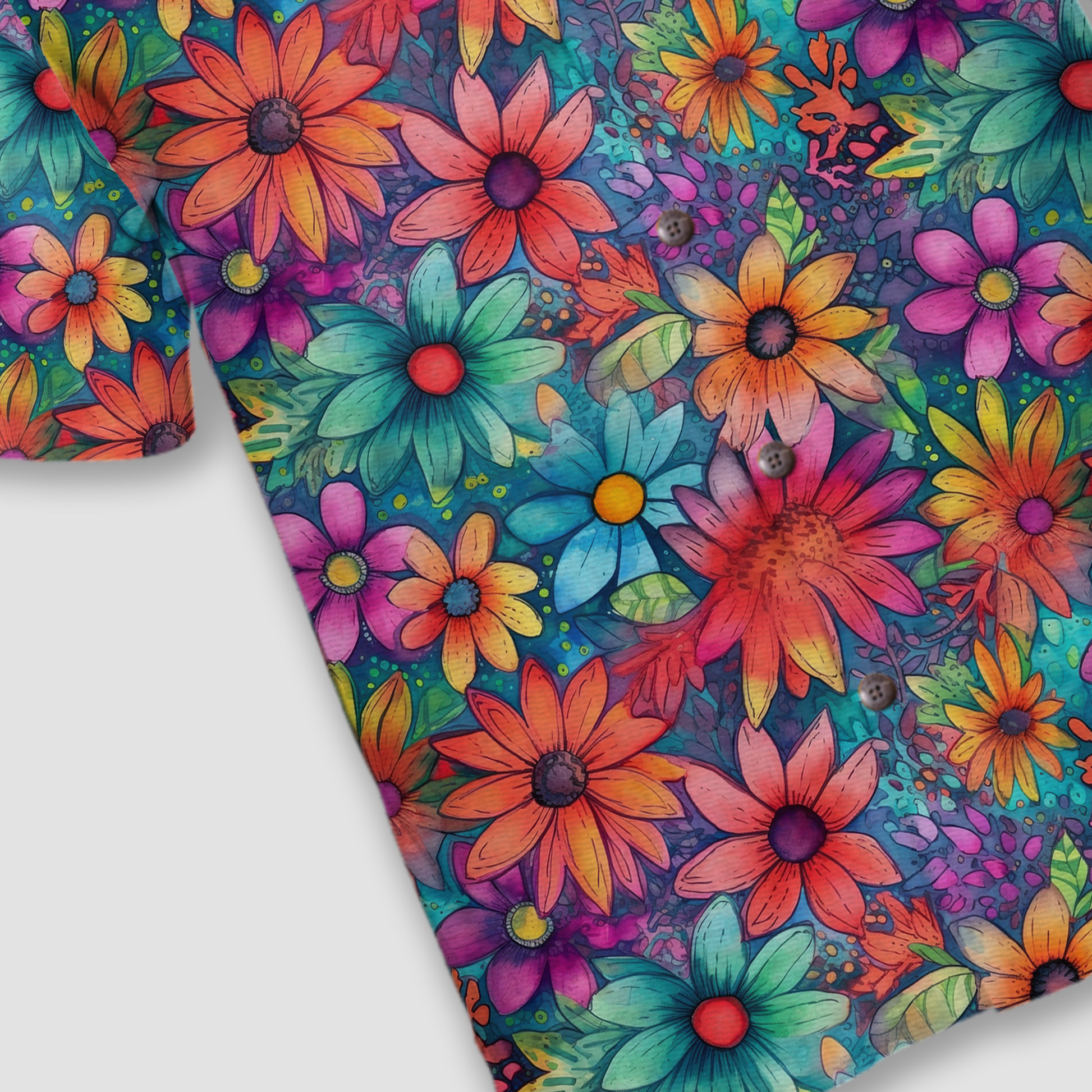 Colorful Hippie Flowers Patterns Hawaii Shirt, Groovy Floral Pattern Hawaiian Shirt for Men Women