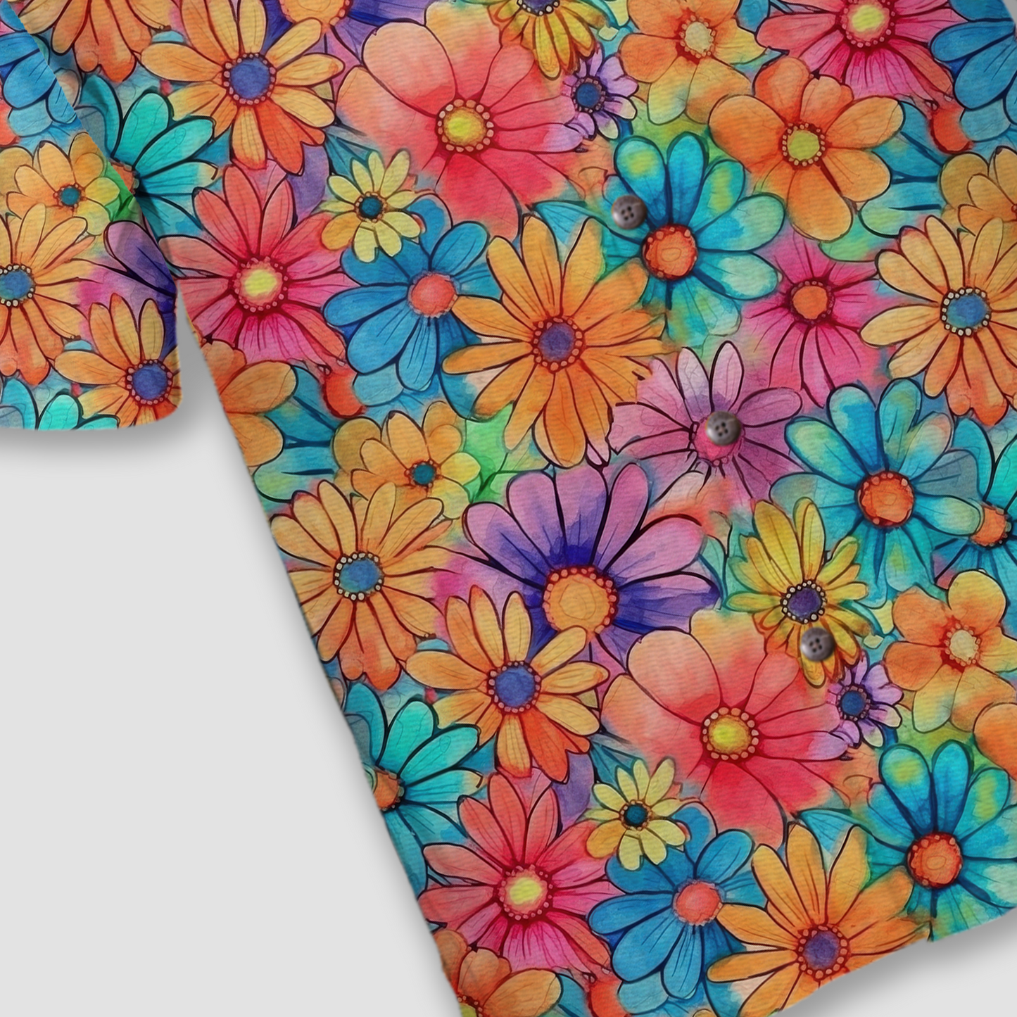 Colorful Hippie Flowers Patterns Hawaii Shirt, Groovy Floral Pattern Hawaiian Shirt for Men Women