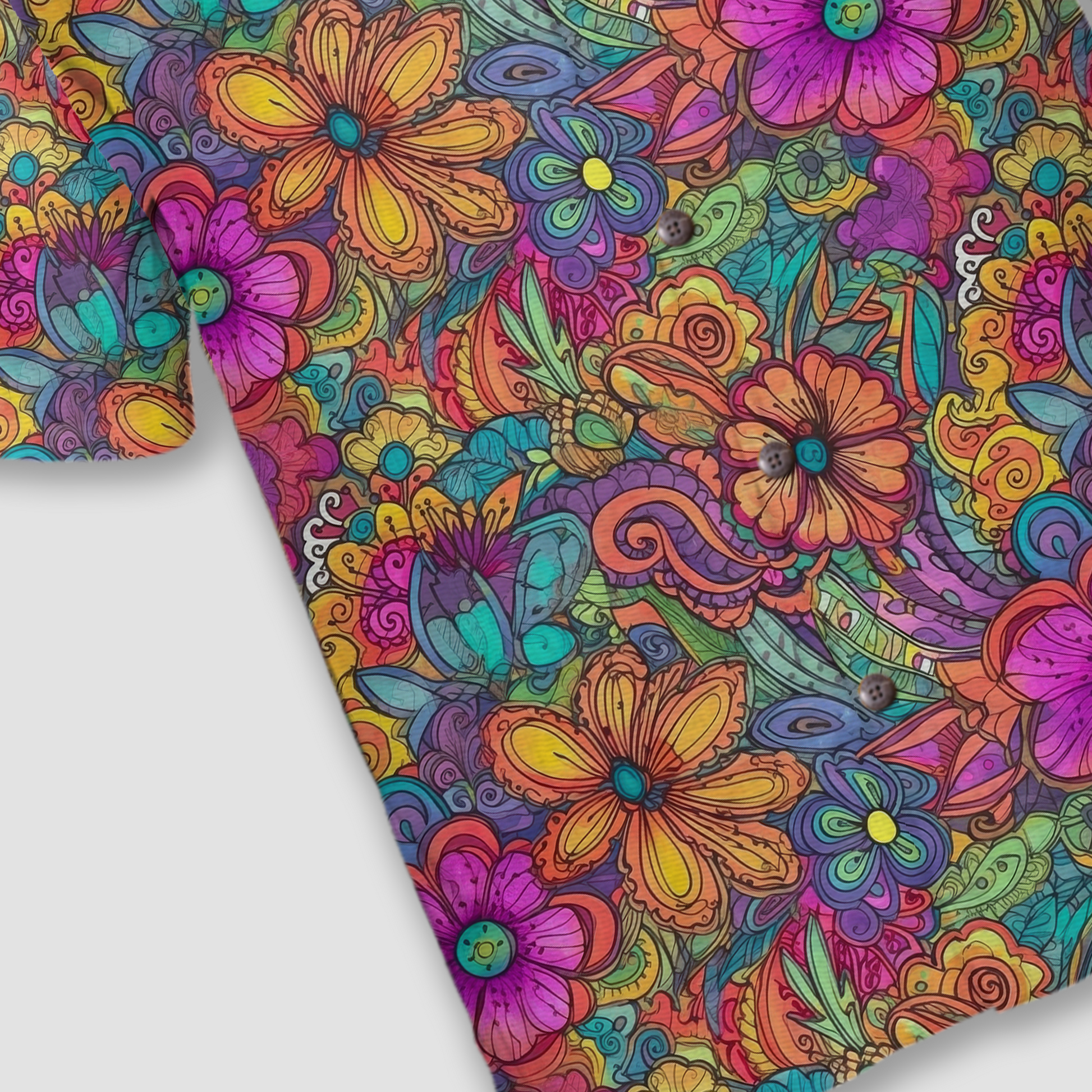 Colorful Hippie Flowers Patterns Hawaii Shirt, Groovy Floral Pattern Hawaiian Shirt for Men Women