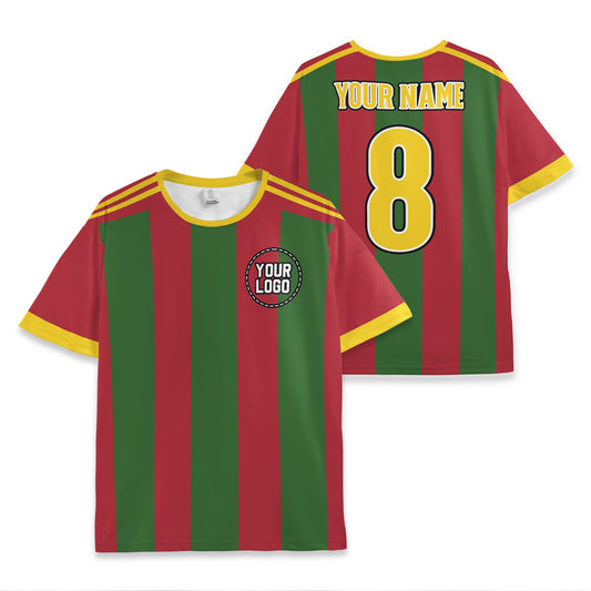 Custom Team Red and Dark Green Bold Stripe Soccer Jersey