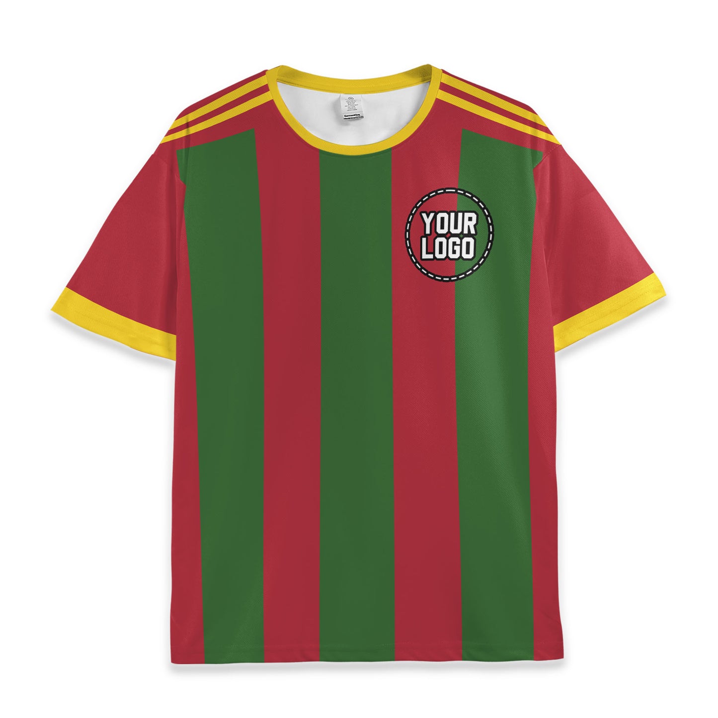 Custom Team Red and Dark Green Bold Stripe Soccer Jersey