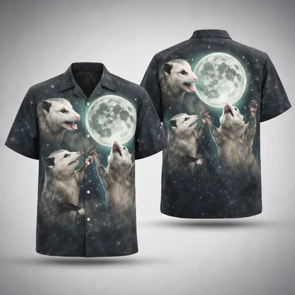 Opossum Moon Hawaiian Shirt,  Space Animal Aloha Shirt
