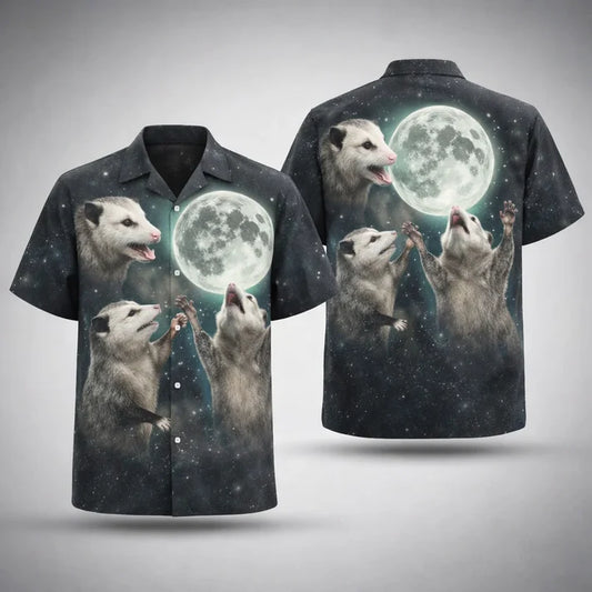 Opossum Moon Hawaiian Shirt,  Space Animal Aloha Shirt
