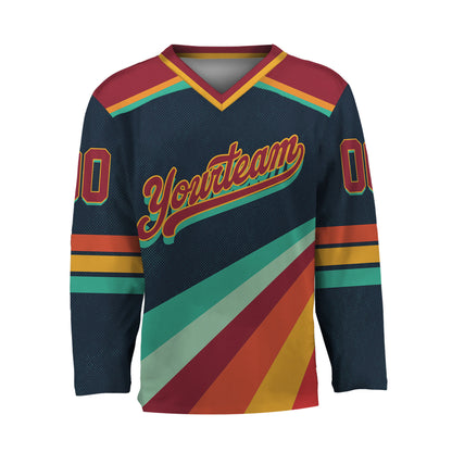 Custom Retro Vintage 80s Mix Navy Hockey Jersey