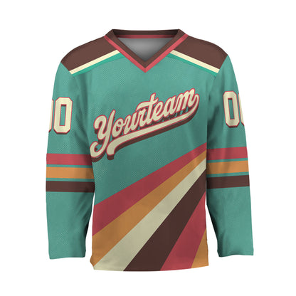 Custom Retro Vintage 80s Mix Green Hockey Jersey