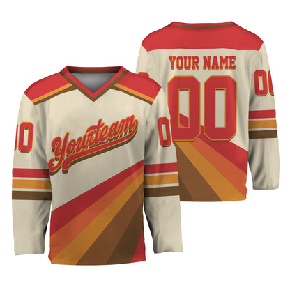 Custom Retro Vintage 80s Mix Beige and Red Hockey Jersey