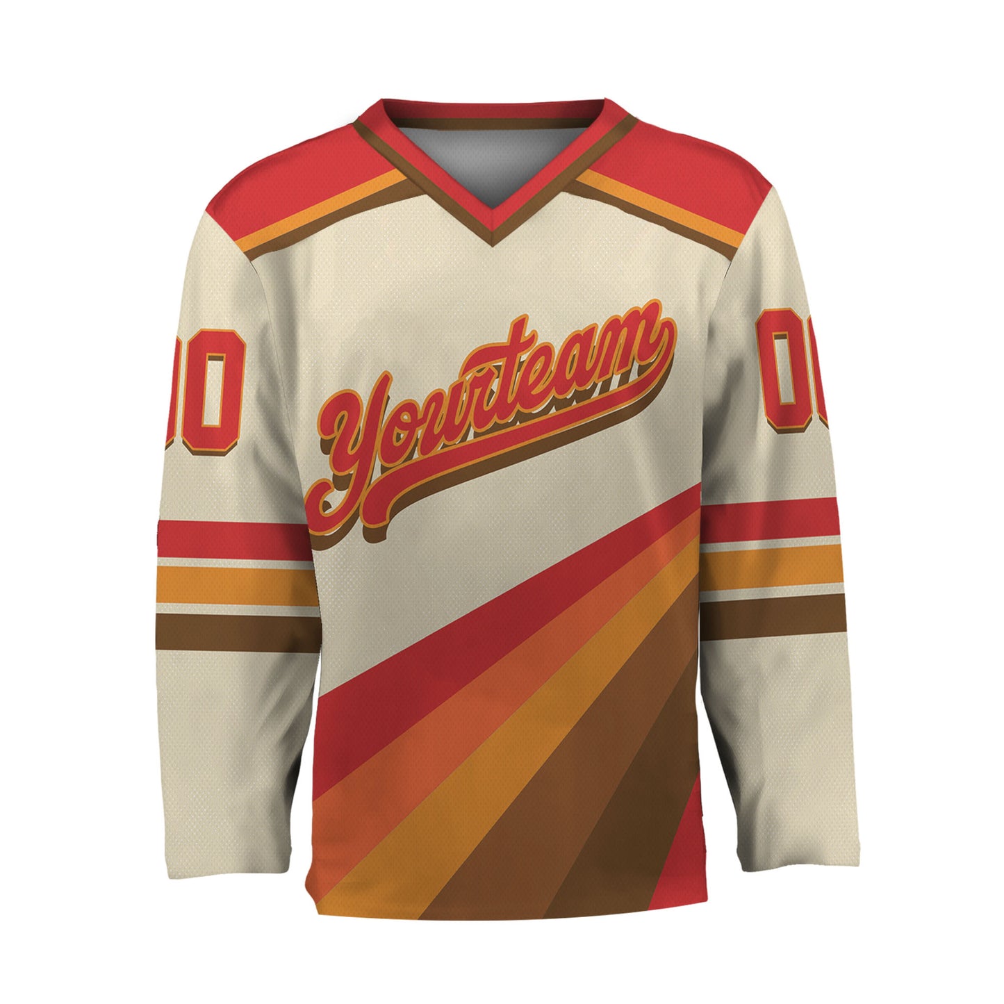 Custom Retro Vintage 80s Mix Beige and Red Hockey Jersey