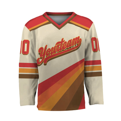 Custom Retro Vintage 80s Mix Beige and Red Hockey Jersey