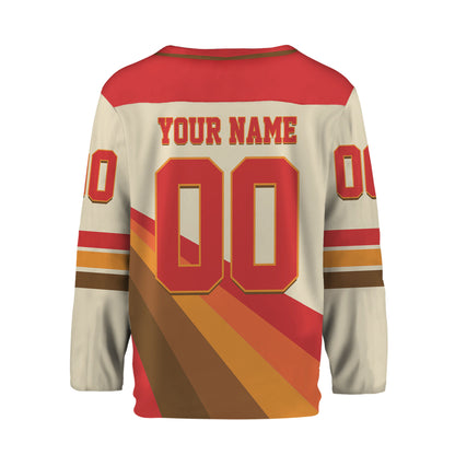 Custom Retro Vintage 80s Mix Beige and Red Hockey Jersey